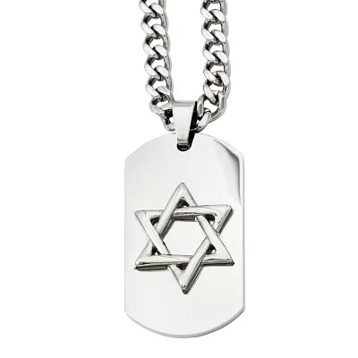 Mens Stainless Steel Star Of David Dog Tag Pendant