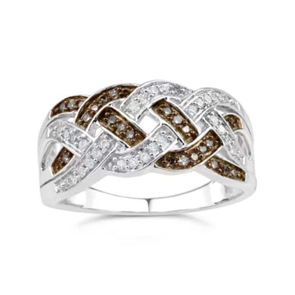 Sterling SIlver Brown and Diamond Braid Ring