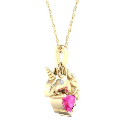 Gender Reveal Horse Womens Lab Created Pink Sapphire 14K Gold Over Silver Pendant Necklace