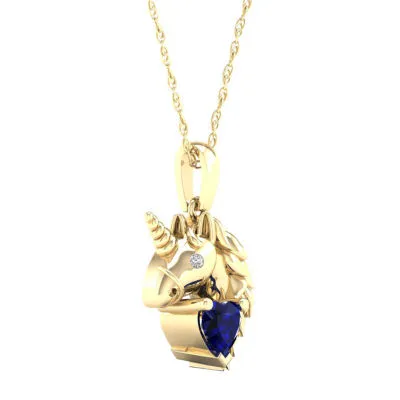 Gender Reveal Horse Womens Lab Created Sapphire 14K Gold Over Silver Pendant Necklace