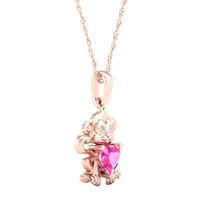 Gender Reveal Monkey Womens Lab Created Pink Sapphire 14K Rose Gold Over Silver Pendant Necklace