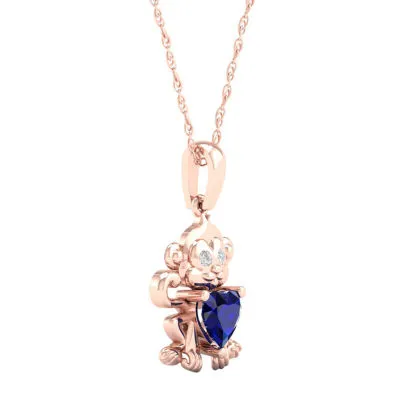 Gender Reveal Monkey Womens Lab Created Sapphire 14K Rose Gold Over Silver Pendant Necklace