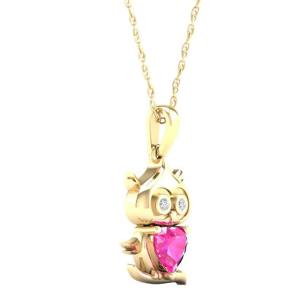 Gender Reveal Owl Womens Lab Created Pink Sapphire 14K Gold Over Silver Pendant Necklace