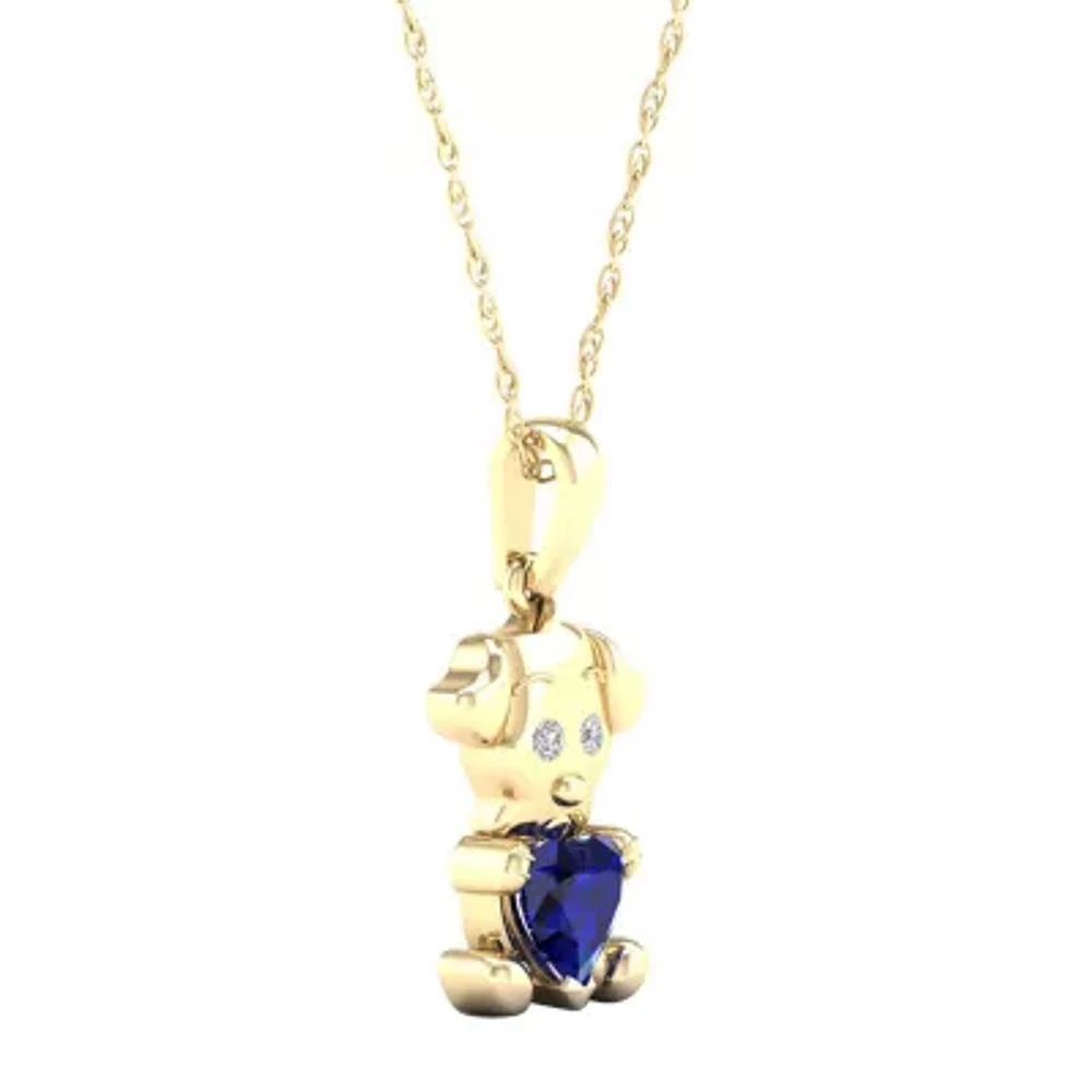 Gender Reveal Dog Womens Lab Created Sapphire 14K Gold Over Silver Pendant Necklace