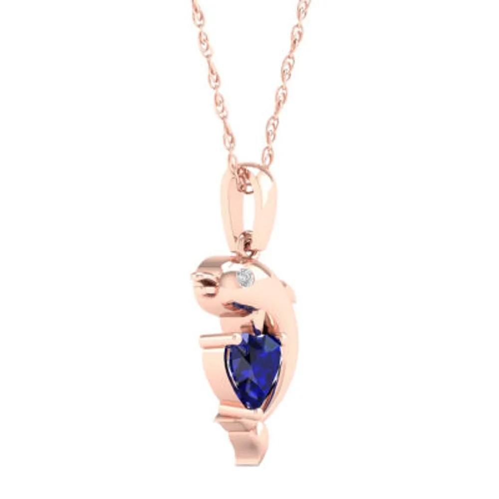 14K White Gold Lab Pink Sapphire with Amethyst Dolphin Heart Necklace