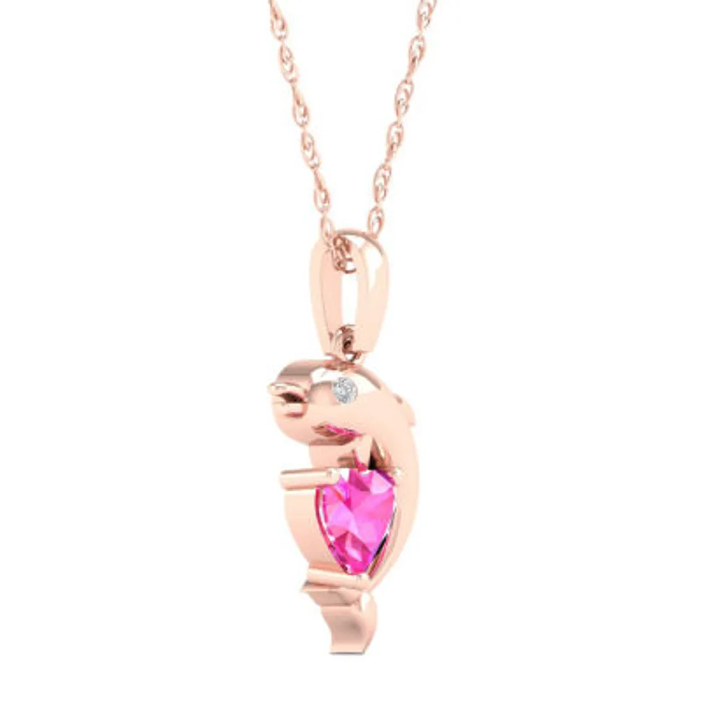 Gender Reveal Dolphin Womens Lab Created Pink Sapphire 14K Rose Gold Over Silver Pendant Necklace