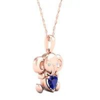 Gender Reveal Elephant Womens Lab Created Sapphire 14K Rose Gold Over Silver Pendant Necklace