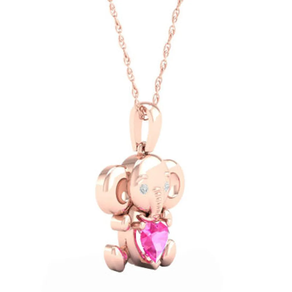 Gender Reveal Elephant Womens Lab Created Pink Sapphire 14K Rose Gold Over Silver Pendant Necklace