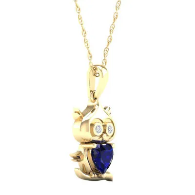 Gender Reveal Owl Womens Lab Created Blue Sapphire 14K Gold Over Silver Pendant Necklace