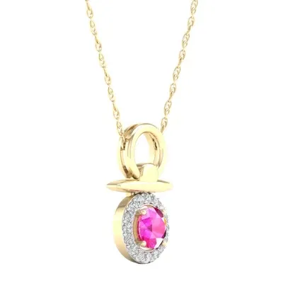 Gender Reveal Womens Lab Created Pink Sapphire 14K Gold Over Silver Pendant Necklace