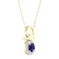 Gender Reveal Womens Lab Created Sapphire 14K Gold Over Silver Pendant Necklace