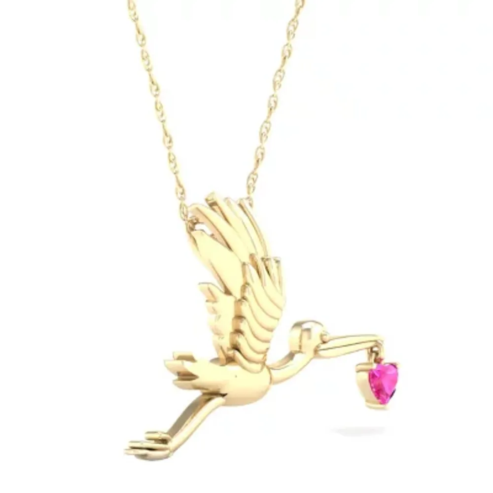 Gender Reveal Pelican Womens Lab Created Pink Sapphire 14K Gold Over Silver Pendant Necklace