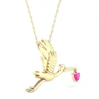 Gender Reveal Pelican Womens Lab Created Sapphire 14K Gold Over Silver Pendant Necklace