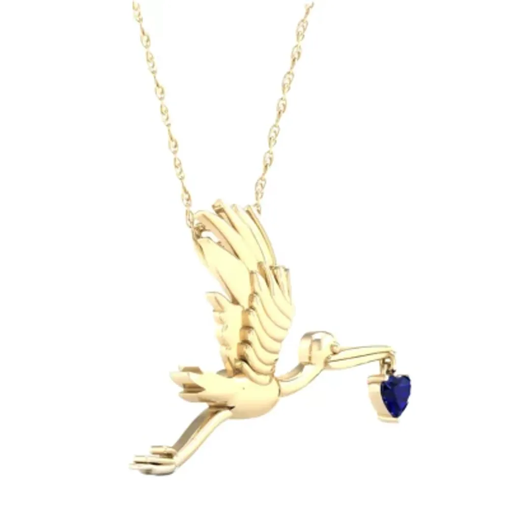 Gender Reveal Pelican Womens Lab Created Sapphire 14K Gold Over Silver Pendant Necklace