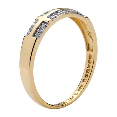 Sideways Mens Diamond Accent Mined White 10K Gold Cross Fashion Ring