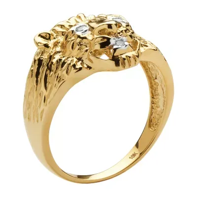 Lion Mens Diamond Accent Mined White 10K Gold Fashion Ring