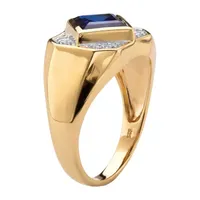 Mens Lab Created Blue Sapphire 18K Gold Over Silver Fashion Ring