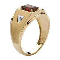 Mens Genuine Red Garnet 10K Gold Fashion Ring