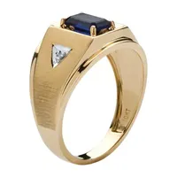 Mens Lab Created Blue Sapphire 10K Gold Fashion Ring