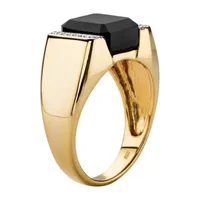 Mens Genuine Black Onyx 18K Gold Over Silver Fashion Ring