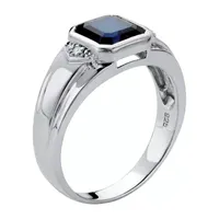 Mens Lab Created Blue Sapphire Platinum Over Silver Fashion Ring