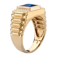 Mens Lab Created Blue Sapphire 18K Gold Over Silver Fashion Ring