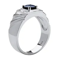 Mens Genuine Blue Sapphire Sterling Silver Fashion Ring