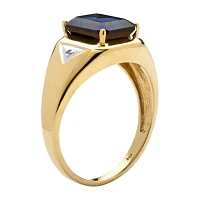 Mens Lab Created Blue Sapphire 18K Gold Over Silver Fashion Ring