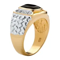 Mens Black Onyx 18K Gold Over Silver Fashion Ring