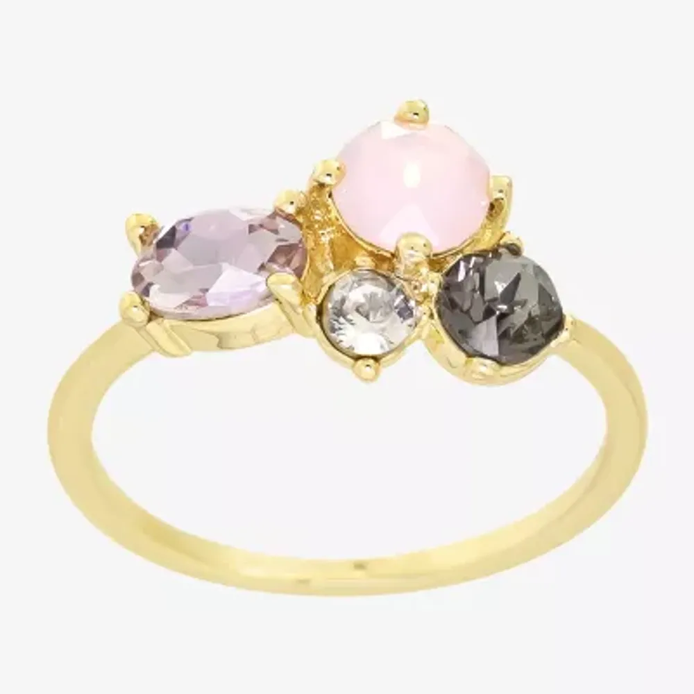Sparkle Allure Womens Multi Color Crystal 14K Gold Over Brass Cluster Cocktail Ring
