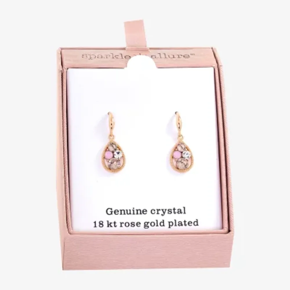 Sparkle Allure Crystal 18K Rose Gold Over Brass Drop Earrings