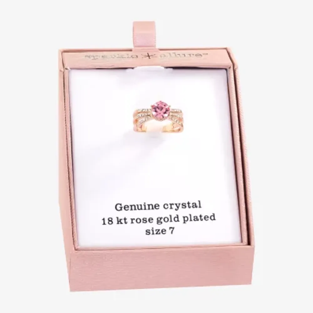 Sparkle Allure Crystal 18K Rose Gold Over Brass Round Cocktail Ring