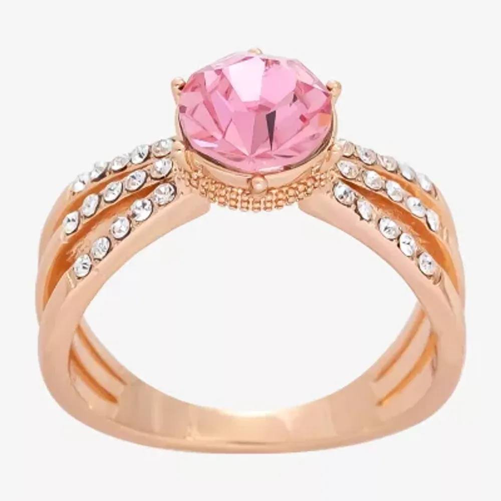 Sparkle Allure Crystal 18K Rose Gold Over Brass Round Cocktail Ring