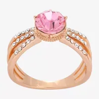 Sparkle Allure Crystal 18K Rose Gold Over Brass Round Cocktail Ring