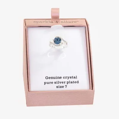 Sparkle Allure Crystal Pure Silver Over Brass Round Halo Cocktail Ring