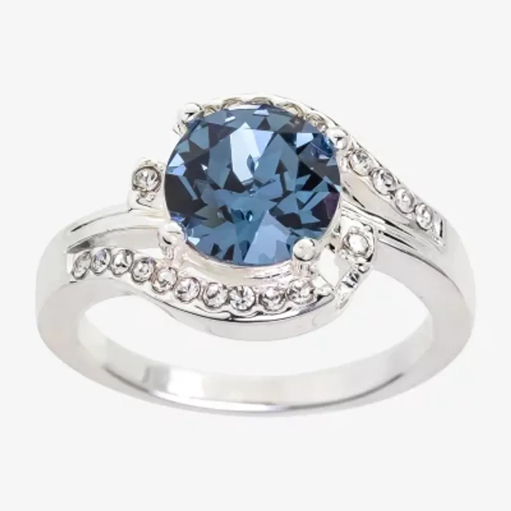 Sparkle Allure Crystal Pure Silver Over Brass Round Halo Cocktail Ring