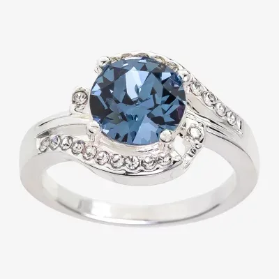 Sparkle Allure Crystal Pure Silver Over Brass Round Halo Cocktail Ring