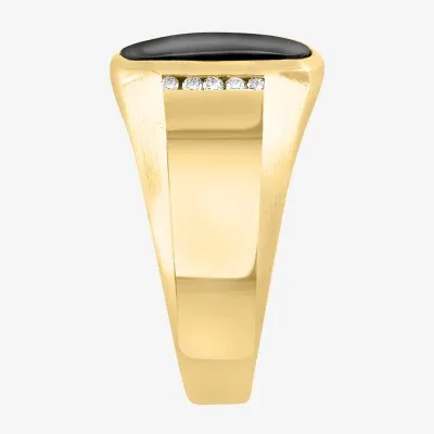 Effy Mens 1/8 CT. T.W. Diamond & Genuine Black Agate 14K Gold Fashion Ring