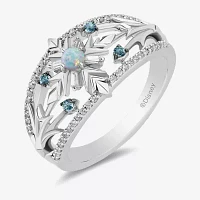 Enchanted Disney Fine Jewelry Womens 1/5 CT. Lab Created White Opal Sterling Silver Elsa Frozen Cocktail Ring