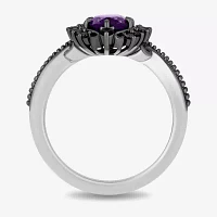 Enchanted Disney Fine Jewelry Villains Womens 1/6 CT. T.W. Genuine Purple Amethyst Sterling Silver The Little Mermaid Ursula Halo Cocktail Ring