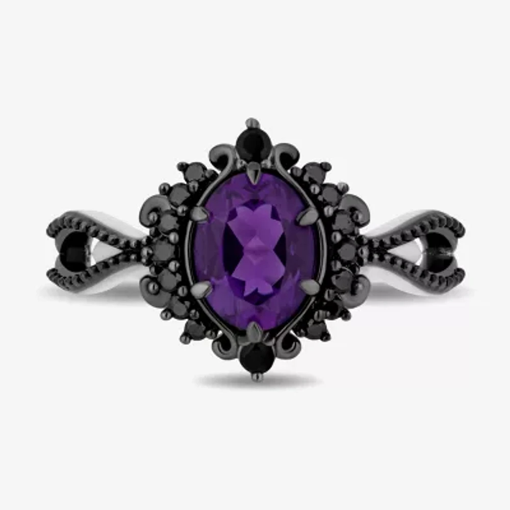 Enchanted Disney Fine Jewelry Villains Womens 1/6 CT. T.W. Genuine Purple Amethyst Sterling Silver The Little Mermaid Ursula Halo Cocktail Ring