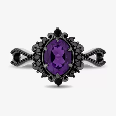 Enchanted Disney Fine Jewelry Villains Womens 1/6 CT. T.W. Genuine Purple Amethyst Sterling Silver The Little Mermaid Ursula Halo Cocktail Ring