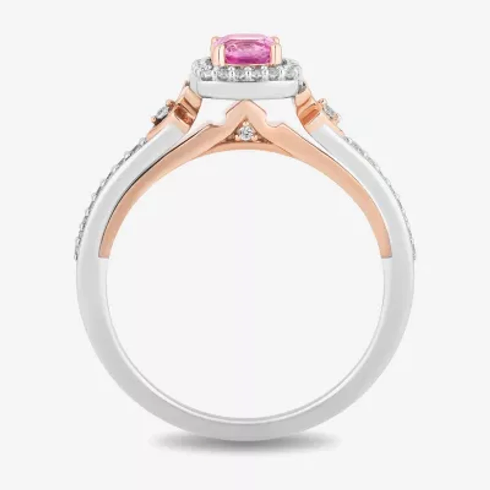 Enchanted Disney Fine Jewelry Womens 1/6 CT. T.W. Lab Created Pink Sapphire 14K Rose Gold Over Silver Cushion Auroroa Sleeping Beauty Cocktail Ring