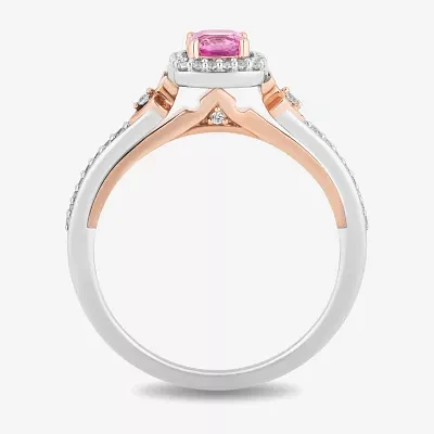 Enchanted Disney Fine Jewelry Womens 1/6 CT. T.W. Lab Created Pink Sapphire 14K Rose Gold Over Silver Cushion Auroroa Sleeping Beauty Cocktail Ring