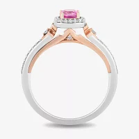 Enchanted Disney Fine Jewelry Womens 1/6 CT. T.W. Lab Created Pink Sapphire 14K Rose Gold Over Silver Cushion Auroroa Sleeping Beauty Cocktail Ring