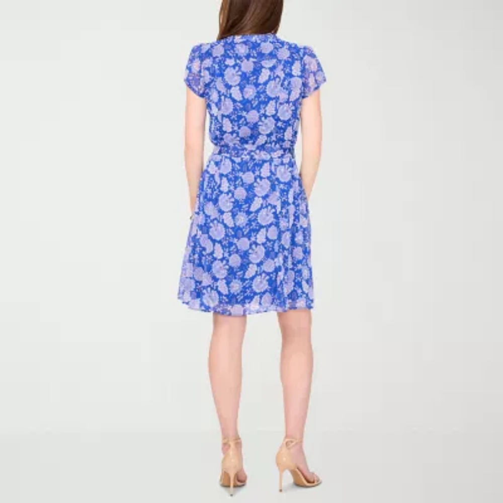 MSK Womens Short Sleeve Floral Shirt Dress
