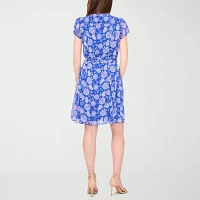 MSK Womens Short Sleeve Floral Shirt Dress