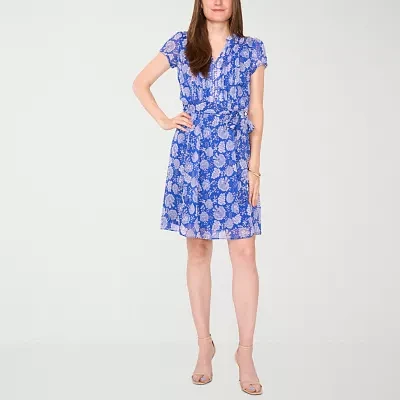 MSK Womens Short Sleeve Floral Shirt Dress