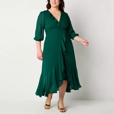 Danny & Nicole Womens 3/4 Sleeve Maxi Dress Plus