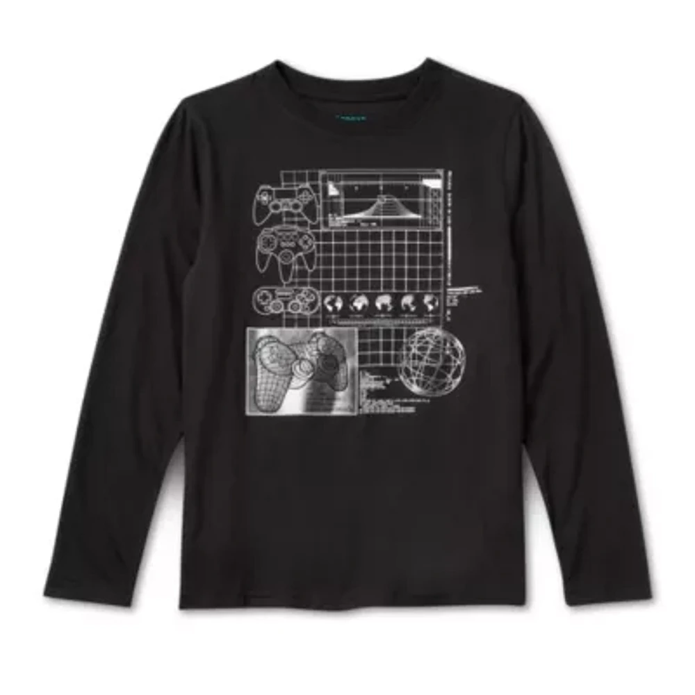 Thereabouts Little & Big Boys Crew Neck Long Sleeve Graphic T-Shirt